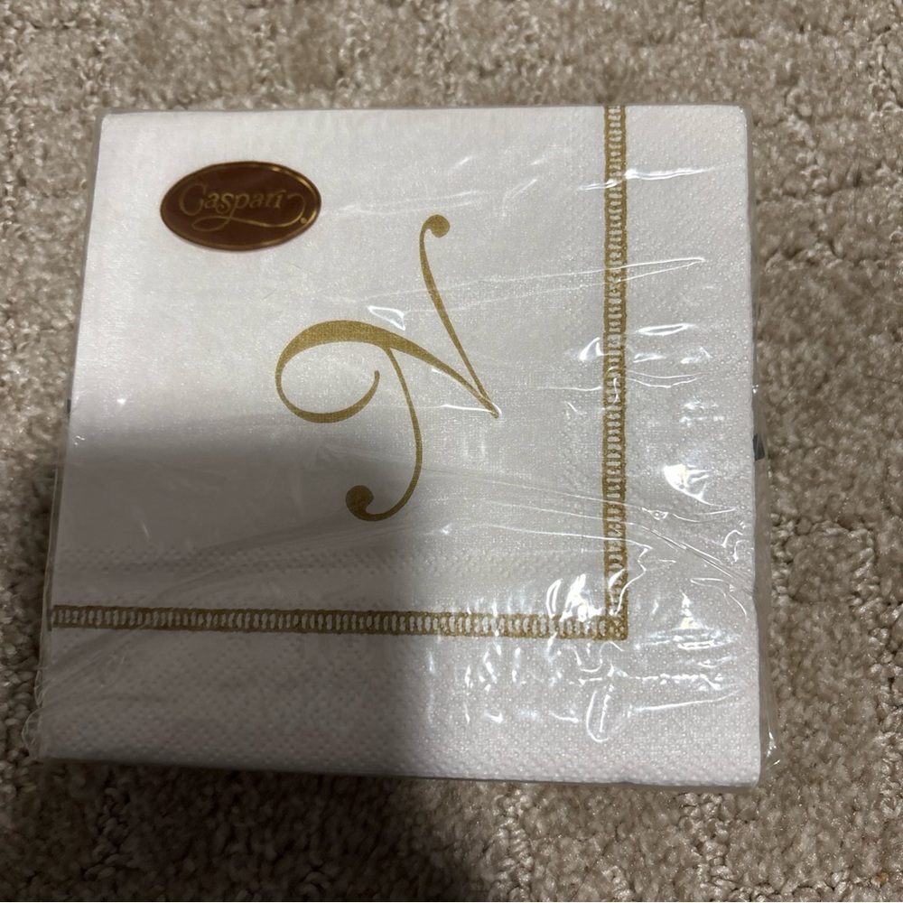 Caspari Hemstitch Script Letter N 20 Triple Ply Napkins 25cmx25cm